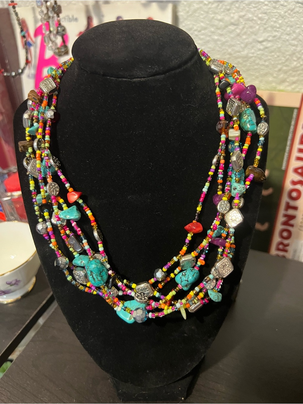 Multicolor Bead & Turquoise Statement Necklace